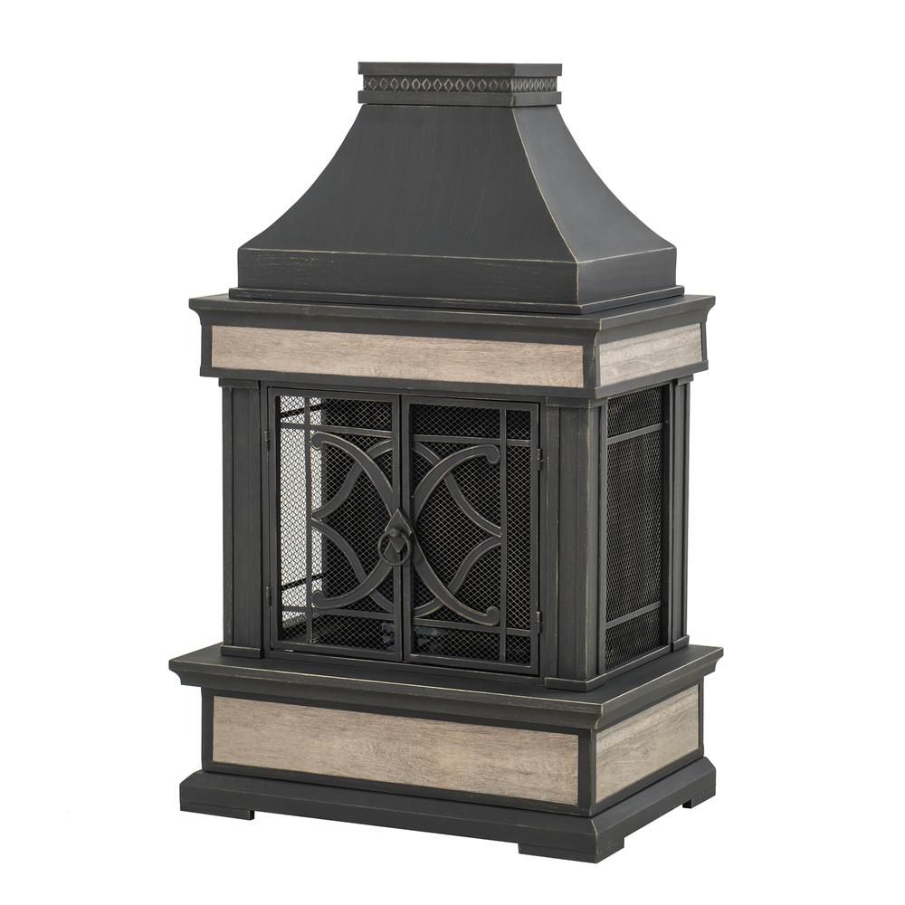Buy farmhouse furniture Sunjoy Heirloom Slate Wood Burning Fireplace - Black - Modern Cottage Farmhouse Furniture