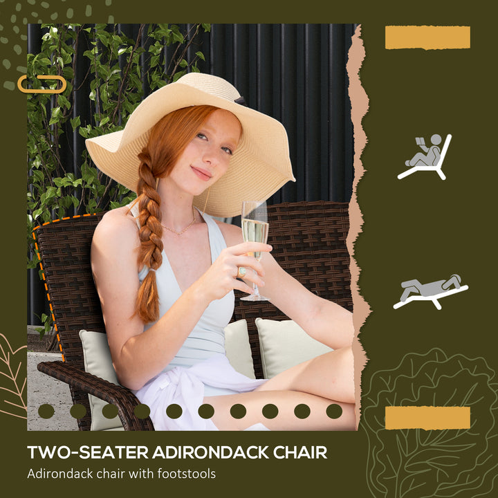 Buy farmhouse furniture Charlotte 2-Person Rattan Patio Chair | Farmhouse Adirondack Chair for Two with Ottomans - Modern Cottage Farmhouse Furniture