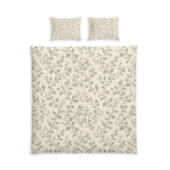 3pc Queen Size Sage &amp; Cream Artisan Blooms Cotton Bed Set