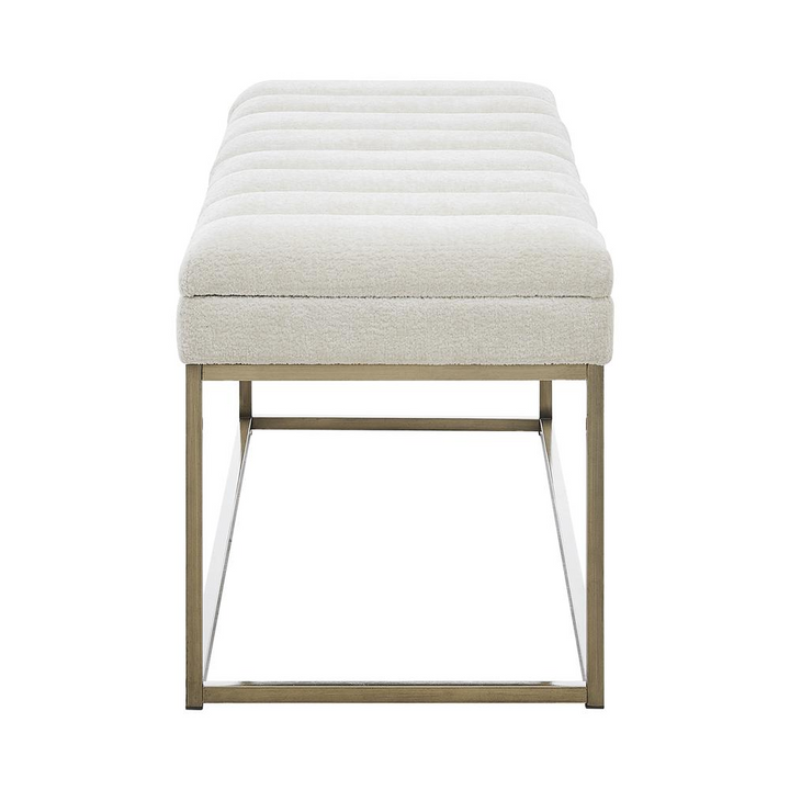 Boho Aesthetic Le Lyon | Modern White & Gold Fabric Upholstered Bench | Biophilic Design Airbnb Decor Furniture 