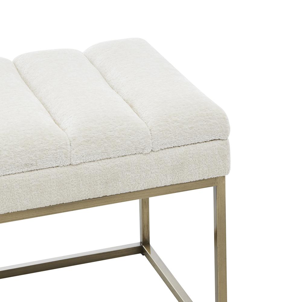 Boho Aesthetic Le Lyon | Modern White & Gold Fabric Upholstered Bench | Biophilic Design Airbnb Decor Furniture 