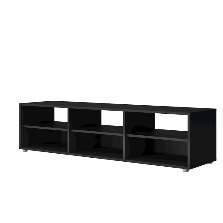 Boho Aesthetic Media 6 Shelf TV Stand, Black Matte | Biophilic Design Airbnb Decor Furniture 