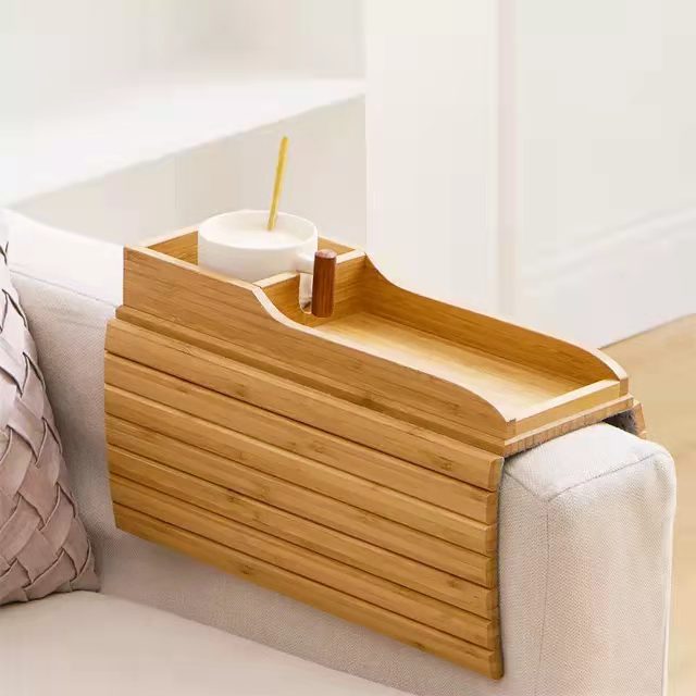 Boho Aesthetic Modern Minimalist Bamboo Sofa Tray | Biophilic Design Airbnb Decor Furniture 