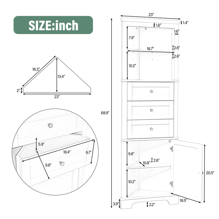 Buy farmhouse furniture Sage Green FarmhouseTall Cabinet With 3 Drawers And Adjustable Shelves For Bathroom, Kitchen Or Living Room - Modern Cottage Farmhouse Furniture