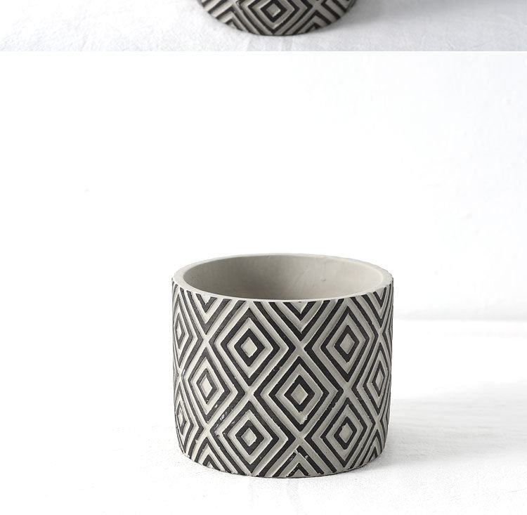 Boho Aesthetic Cement Flower Pot Green Plant Diamond Pattern Vase Creative Retro Nordic INS | Biophilic Design Airbnb Decor Furniture 