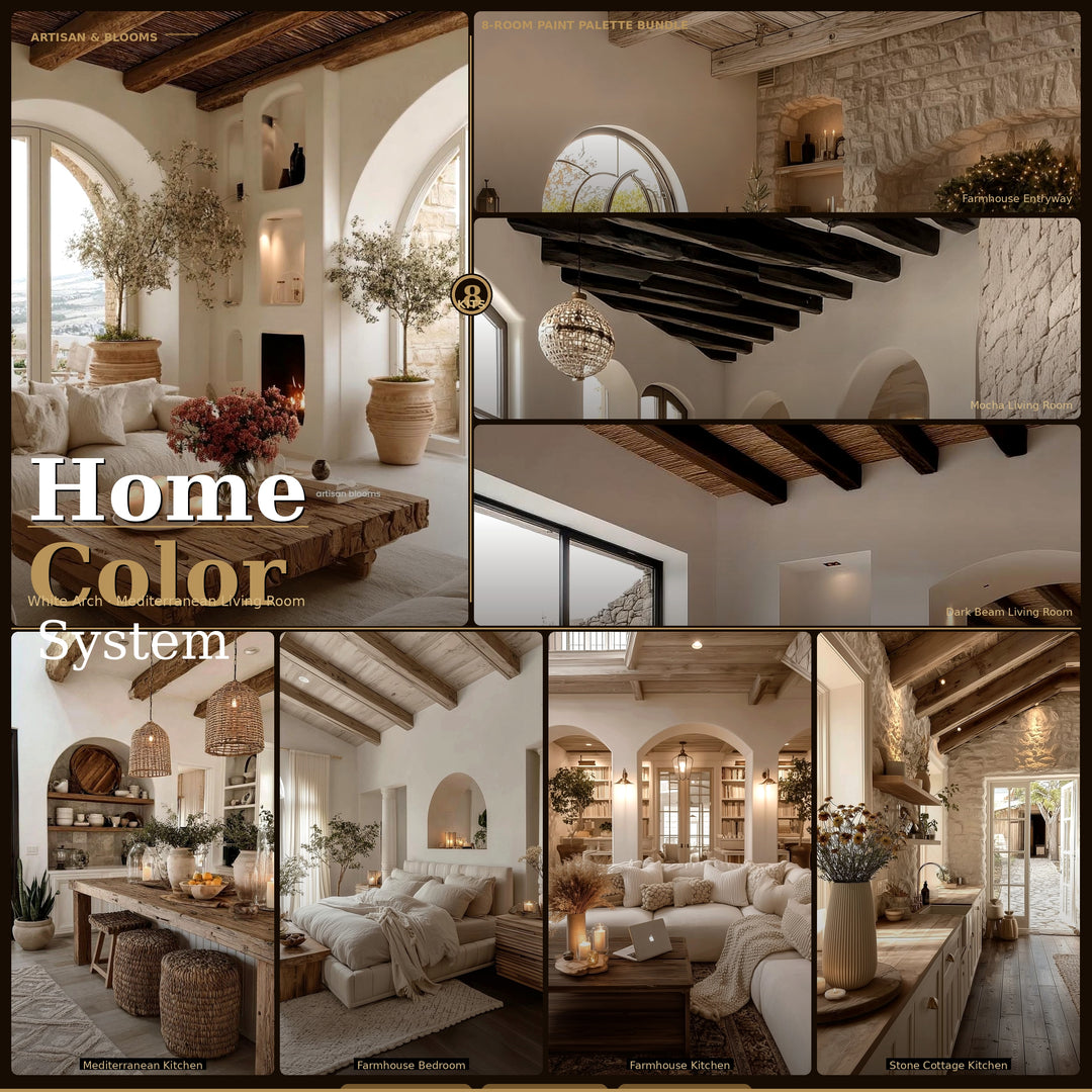 Buy farmhouse furniture Artisan Blooms Wall Paint Kit Bundle (8 Templates) - Warm Cream and Brown Tones - Modern Cottage Farmhouse Furniture