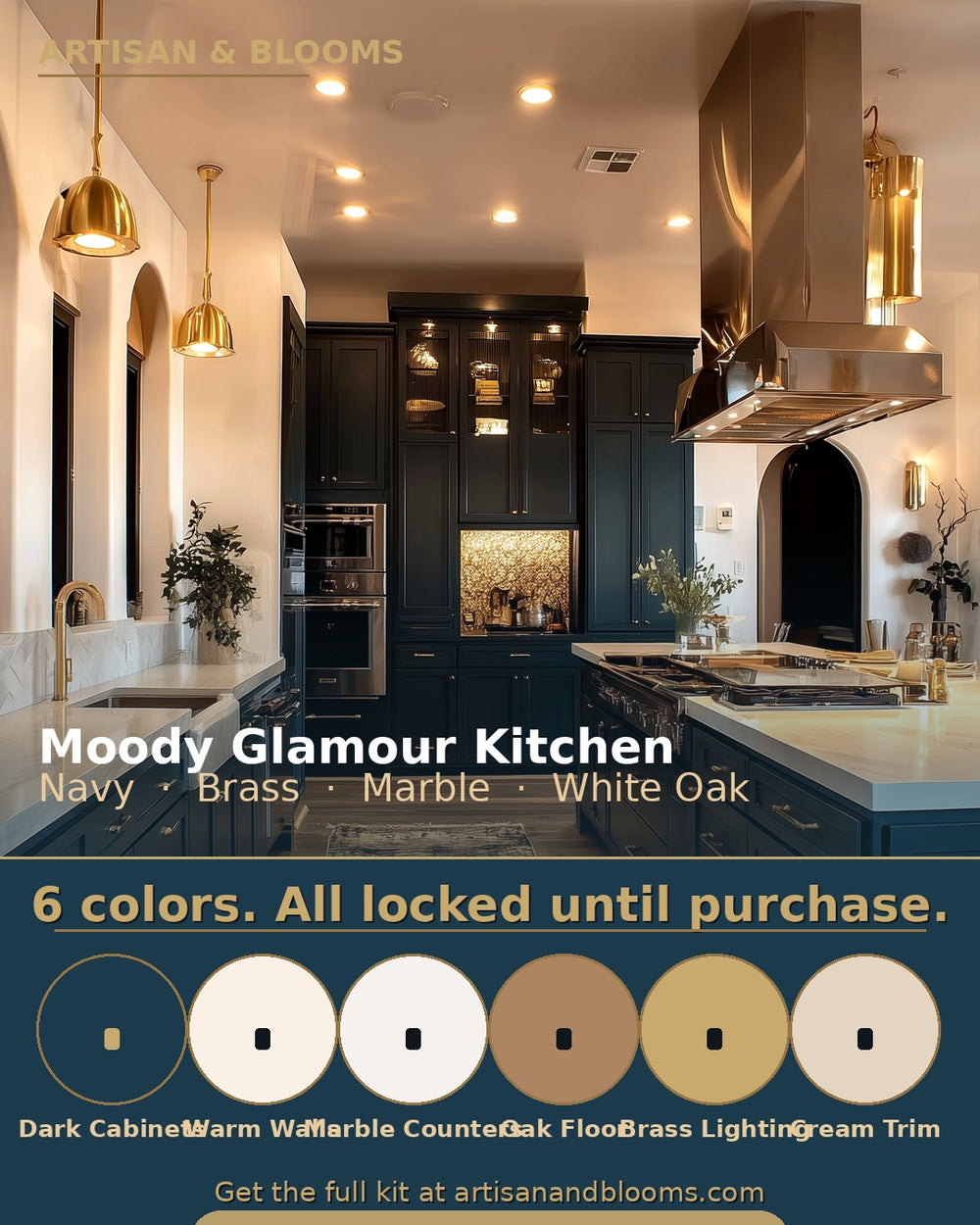 Buy farmhouse furniture Dark Navy Kitchen Color Palette Kit | Architect Paint Guide | SW · BM · Behr · Farrow & Ball | 8-Page Premium PDF - Modern Cottage Farmhouse Furniture