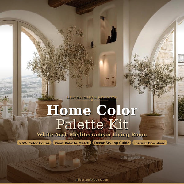 Santorini White Arch Living Room — Sherwin-Williams Color Palette Kit | Mediterranean Style | Instant PDF Download Cottage Farm house - the farmhouse