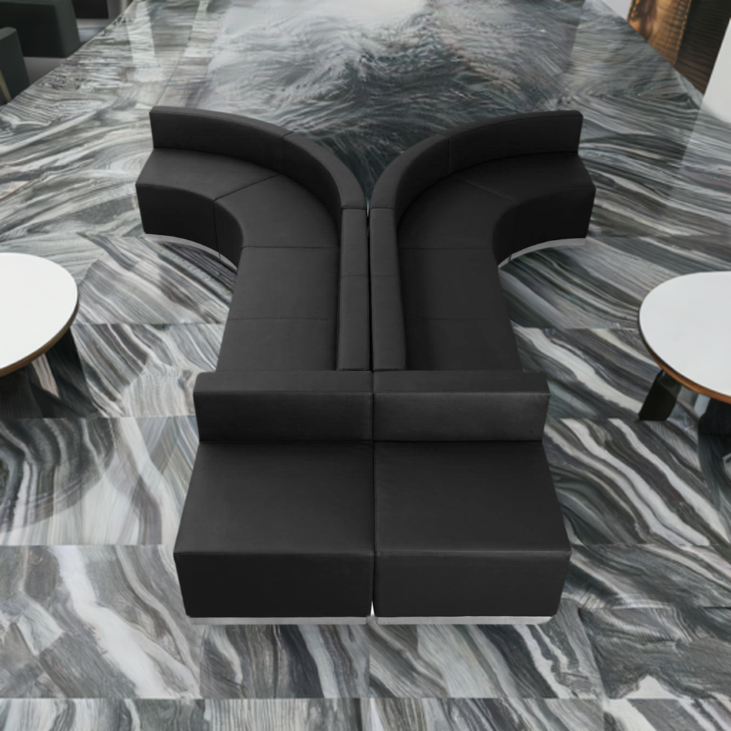 Boho Aesthetic Luxury Modern Italian Large Black Leather Reception Sofa 8 Pieces | Biophilic Design Airbnb Decor Furniture 