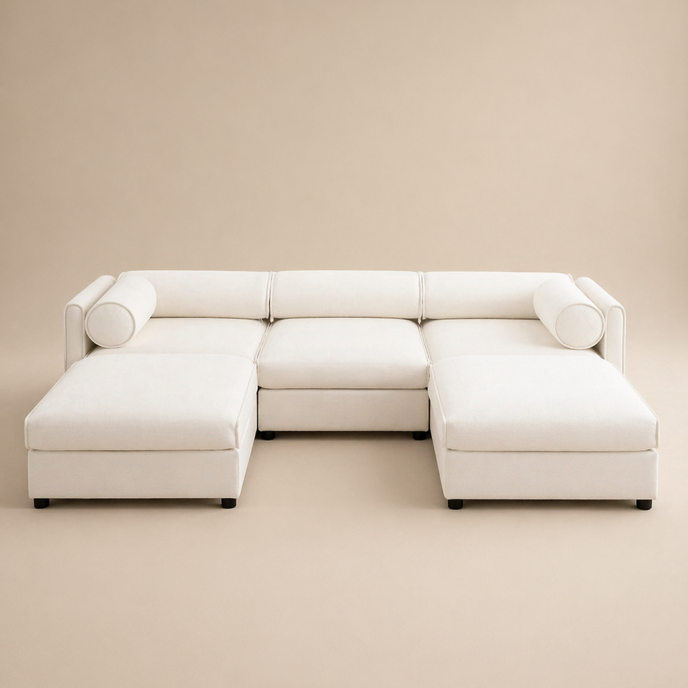 Buy farmhouse furniture Modern Farmhouse U-Shaped 3-Seater Cylindrical Backrest and Armrests Sofa Couch - Modern Cottage Farmhouse Furniture