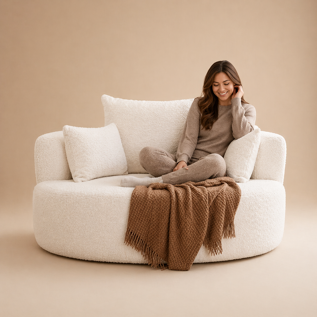 Buy farmhouse furniture Pearl Cottage | Modern White Contemporary Swivel Circle Circular Sofa Accent Chair - Modern Cottage Farmhouse Furniture