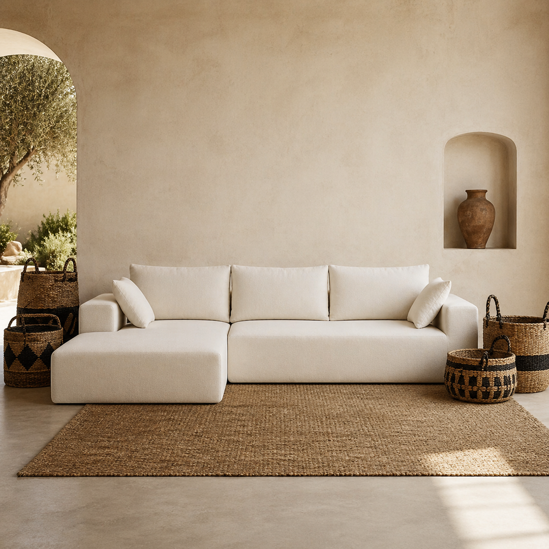 Buy farmhouse furniture The Marbella Beige Estate Modern Large Mediterranean L-Shape Modular Sectional Sofa - Modern Cottage Farmhouse Furniture