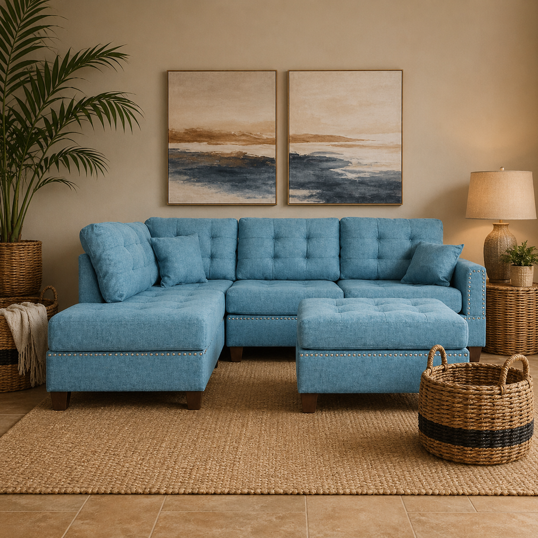 Buy farmhouse furniture The Blue Jay | Modern Blue 3pcs Farmhouse Cottage Sofa Couch - Modern Cottage Farmhouse Furniture