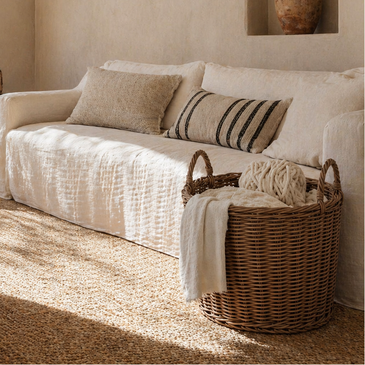 Buy farmhouse furniture Elegant Resin Wicker Storage Basket - Chocolate Brown Round Cone Design - Ideal for Organizing Clothes, Towels, and Magazines in a 16" x 16" x 14.5" Size - Modern Cottage Farmhouse Furniture