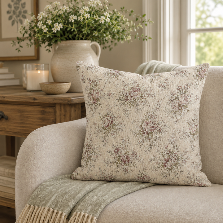 Sage &amp; Rose Cream Woven Pillow By Artisan Blooms