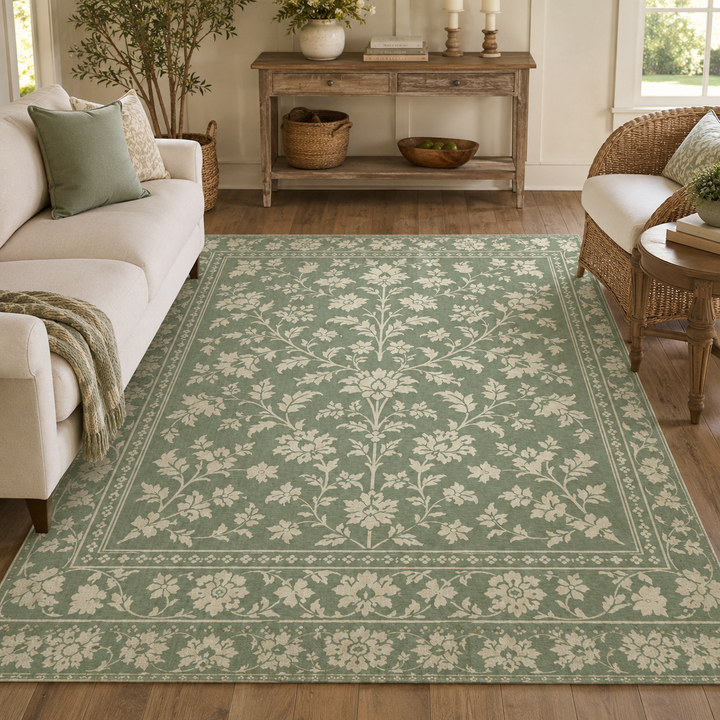 Buy farmhouse furniture Decorative Cream &amp; Sage Area Rug By. Artisan Blooms - Modern Cottage Farmhouse Furniture