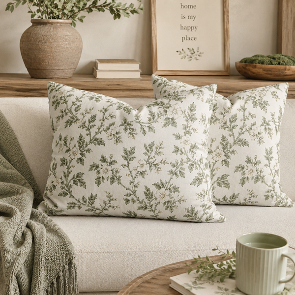 Cream & Sage Floral Pillowcase By. Artisan Blooms