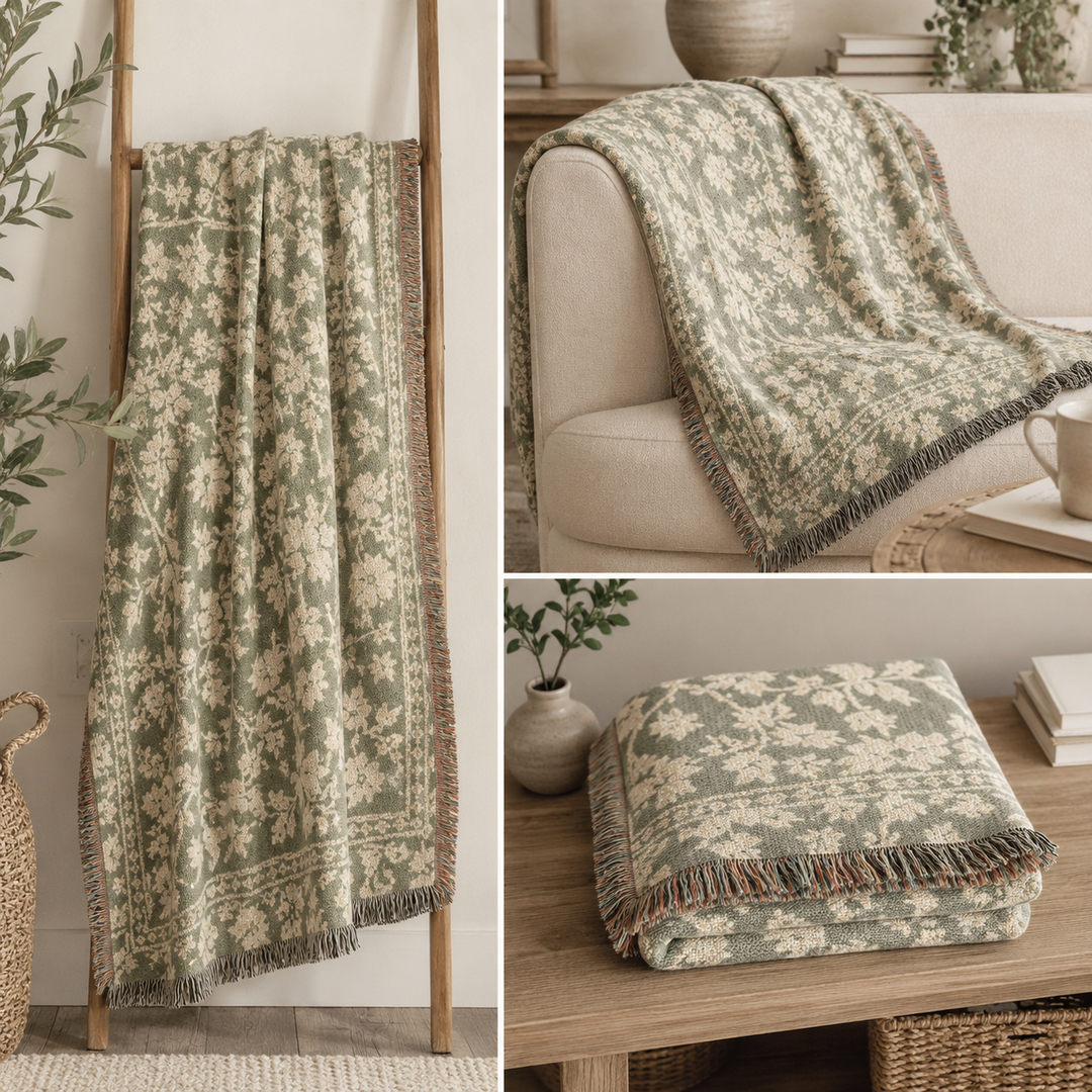 Sage &amp; Cream Woven Blanket By. Artisan Blooms