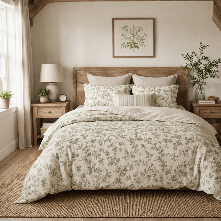Sage &amp; Cream Cotton Comforter (Non Textured)  – By. Artisan Blooms