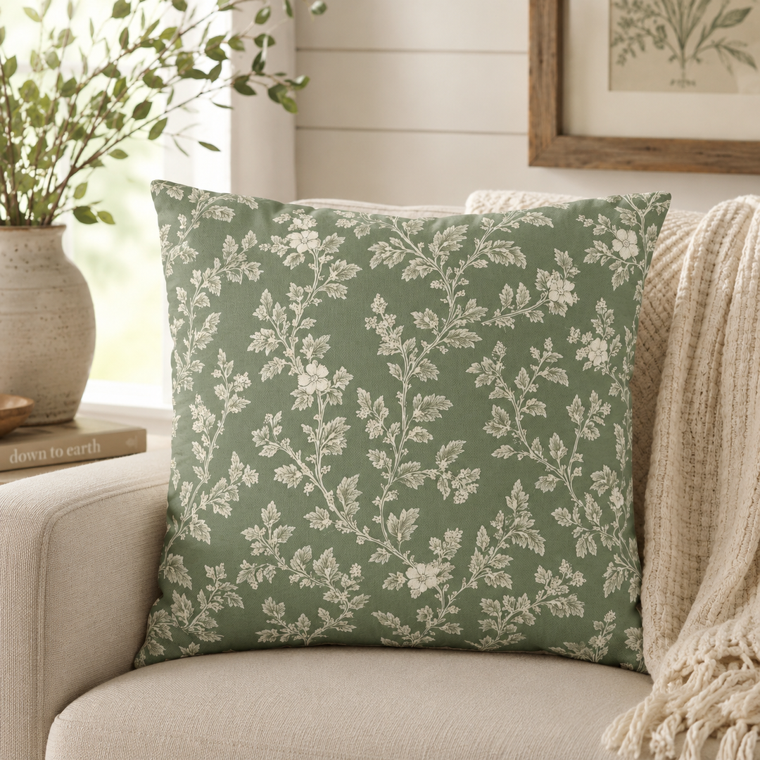 Buy farmhouse furniture Clover Hill - Cream &amp; Sage Floral Pillowcase By. Artisan Blooms - Modern Cottage Farmhouse Furniture