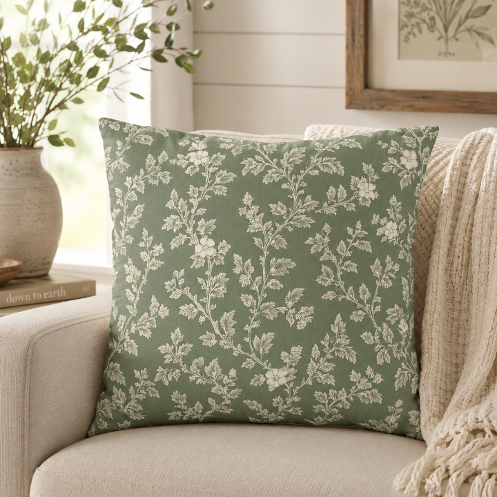 Buy farmhouse furniture Clover Hill - Cream &amp; Sage Floral Pillowcase By. Artisan Blooms - Modern Cottage Farmhouse Furniture