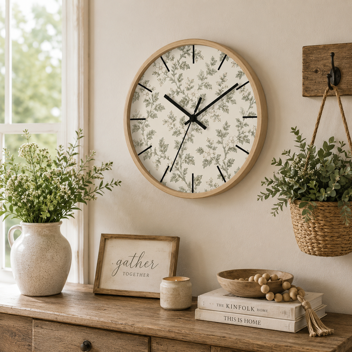 Sage &amp; Cream Linen Wall Clock By. Artisan &amp; Blooms
