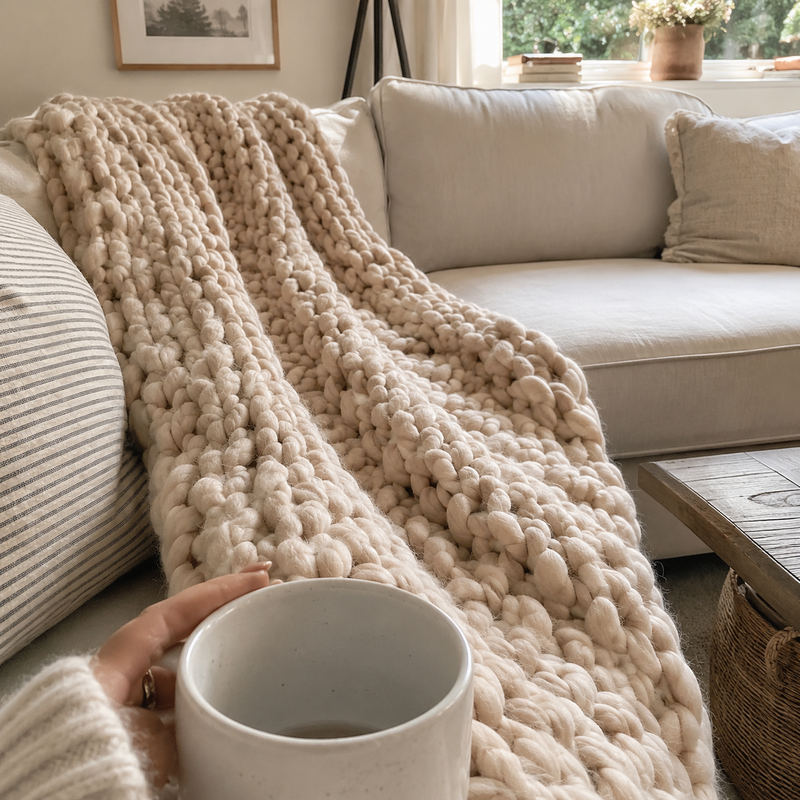 Willow Creek - Large Chunky Real Wool Mediterranean Farmhouse Blanket Cottage Farm house - the farmhouse