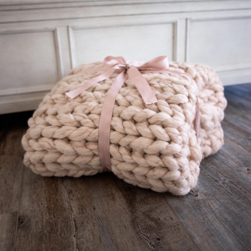 Buy farmhouse furniture Willow Creek - Large Chunky Real Wool Mediterranean Farmhouse Blanket - Modern Cottage Farmhouse Furniture
