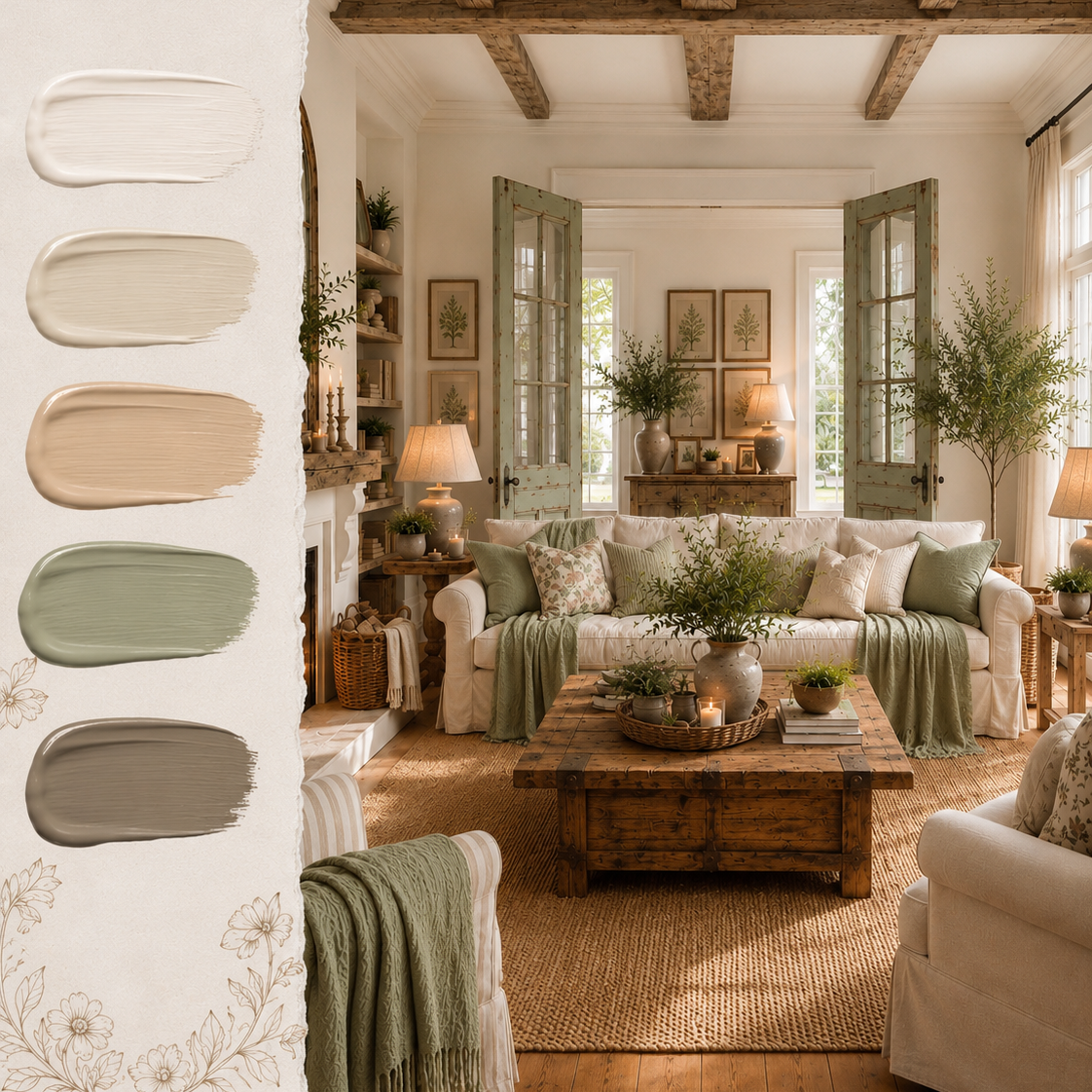 Buy farmhouse furniture Cottage Cream & Sage Color Palette Kit - By. Artisan Blooms - Modern Cottage Farmhouse Furniture