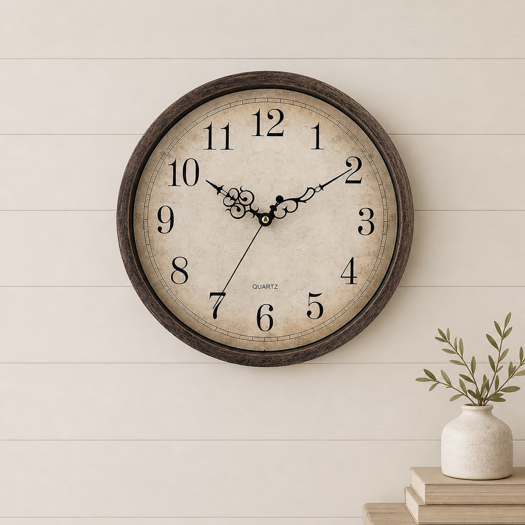 Buy farmhouse furniture 12 inch Silent Non Ticking Vintage Brown Wall Clock - Modern Cottage Farmhouse Furniture