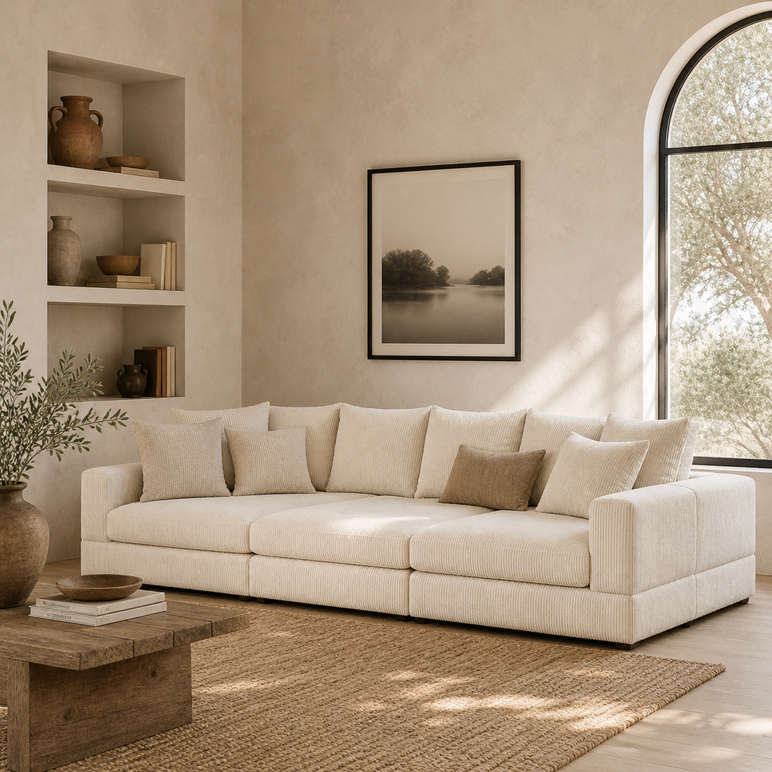 6 - Piece Farmhouse Off White Modular Corduroy Sectional Sofa Couch Cottage Farm house - the farmhouse