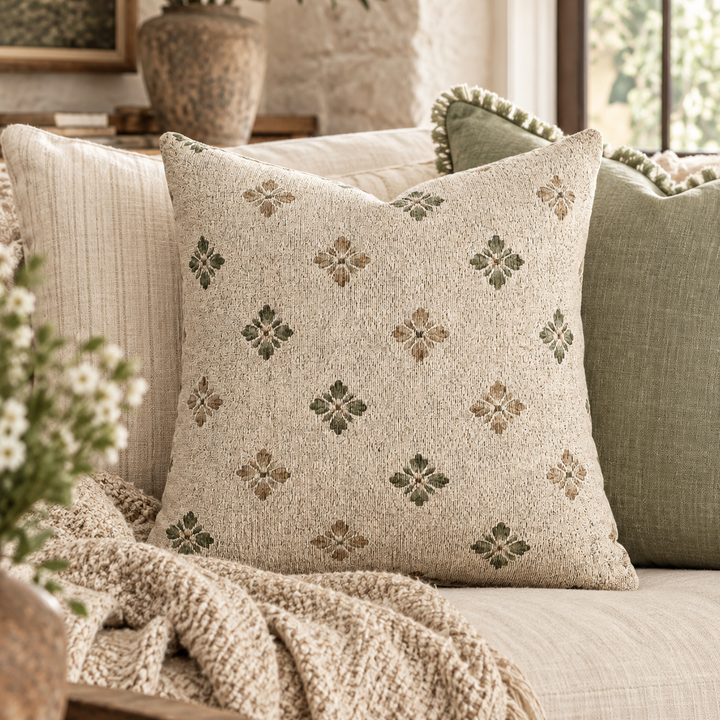 Woven Sage Clover Pillow - By Artisan Blooms