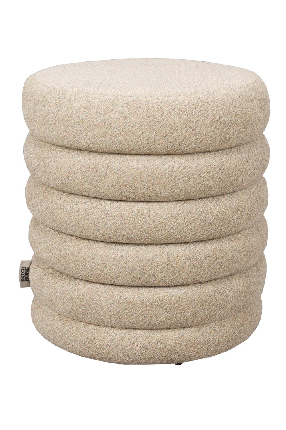 Modern Mediterranean Italian Off White Beige Boucle Upholstered Stool Ottoman - Mediterranean Italian Contemporary Home Decor Furniture