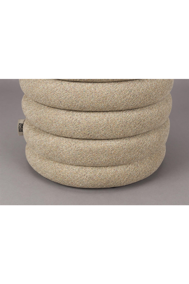 Modern Mediterranean Italian Off White Beige Boucle Upholstered Stool Ottoman - Mediterranean Italian Contemporary Home Decor Furniture