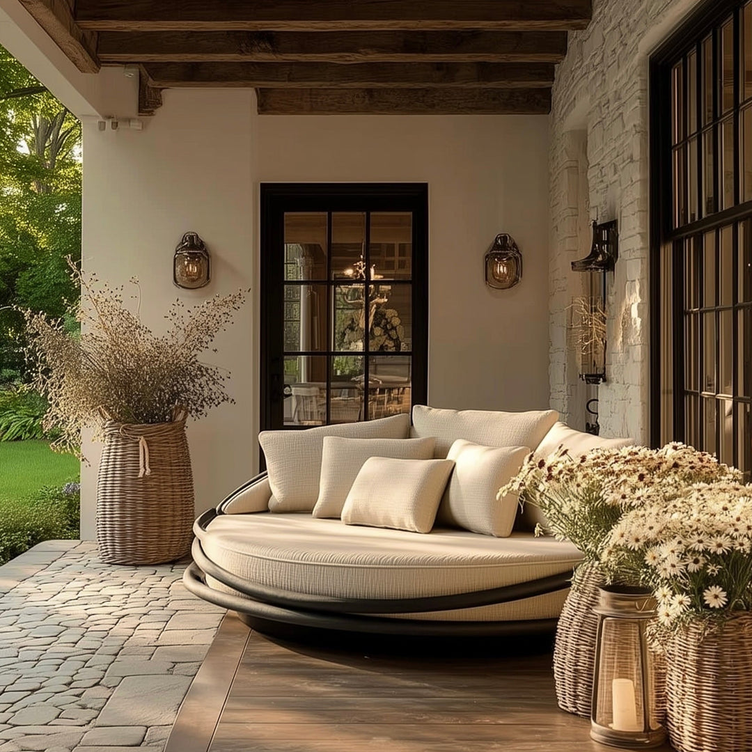 Lily • Beige Modern Italian Farmhouse Luxury Airbnb Round Outdoor Daybed - Modern Cottage Farmhouse Furniture