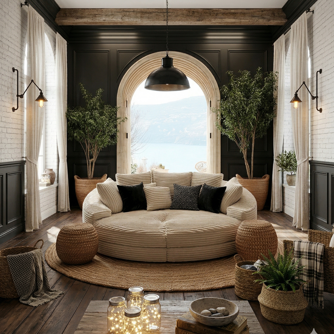 Buy farmhouse furniture Large Circle Circular Modern Farmhouse Contemporary Italian Circle Sofa Bed - Modern Cottage Farmhouse Furniture