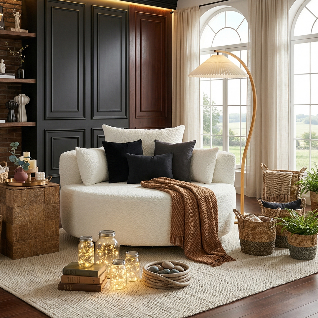 Buy farmhouse furniture Pearl Cottage | Modern White Contemporary Swivel Circle Circular Sofa Accent Chair - Modern Cottage Farmhouse Furniture