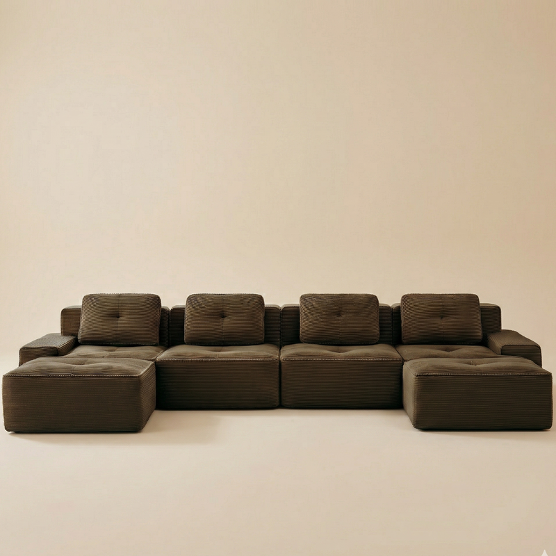 Hearth | Large U Shaped Brown Modern Cottage Farmhouse Style Sofa Couch Cottage Farm house - the farmhouse