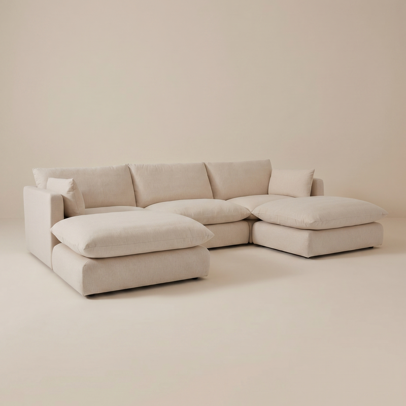 Buy farmhouse furniture Cream Linen Modern Farmhouse Sectional Sofa Couch | Charlie - Modern Cottage Farmhouse Furniture