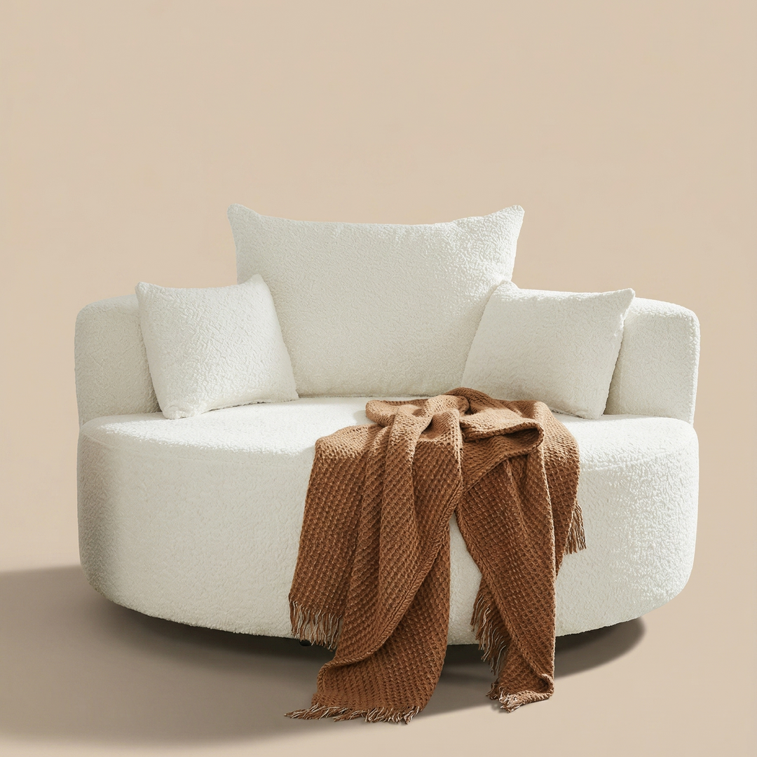 Buy farmhouse furniture Pearl Cottage | Modern White Contemporary Swivel Circle Circular Sofa Accent Chair - Modern Cottage Farmhouse Furniture