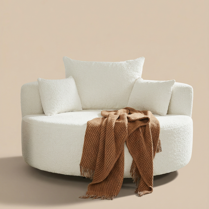 Buy farmhouse furniture Pearl Cottage | Modern White Contemporary Swivel Circle Circular Sofa Accent Chair - Modern Cottage Farmhouse Furniture