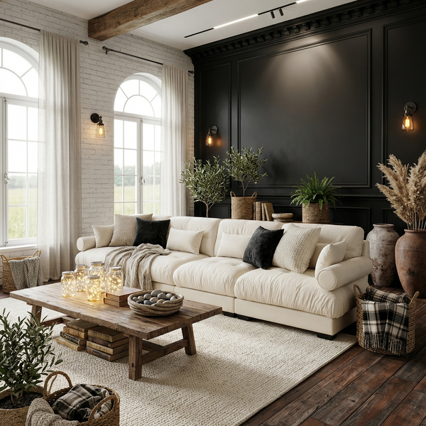 Buy farmhouse furniture Bone & Beam • White Modern Cottage American Farmhouse Style Sofa Couch - Modern Cottage Farmhouse Furniture