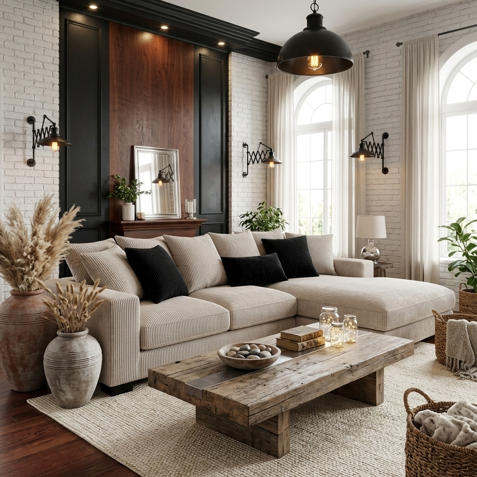 Buy farmhouse furniture Oversized Modern Farmhouse Two-Piece Left Facing Upholstered Sofa Couch - Modern Cottage Farmhouse Furniture