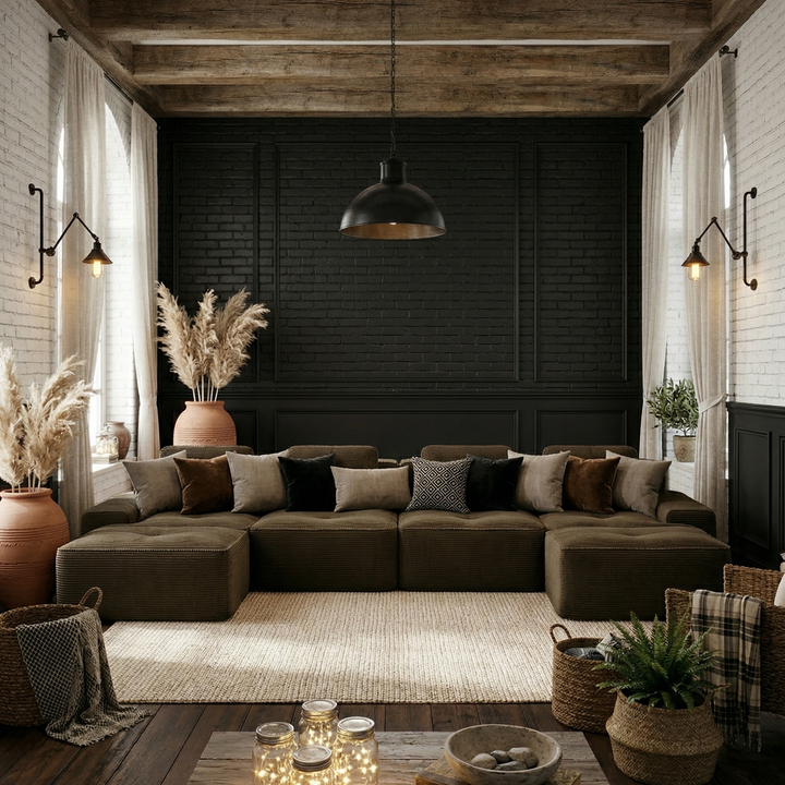 Buy farmhouse furniture Hearth | Large U Shaped Brown Modern Cottage Farmhouse Style Sofa Couch - Modern Cottage Farmhouse Furniture