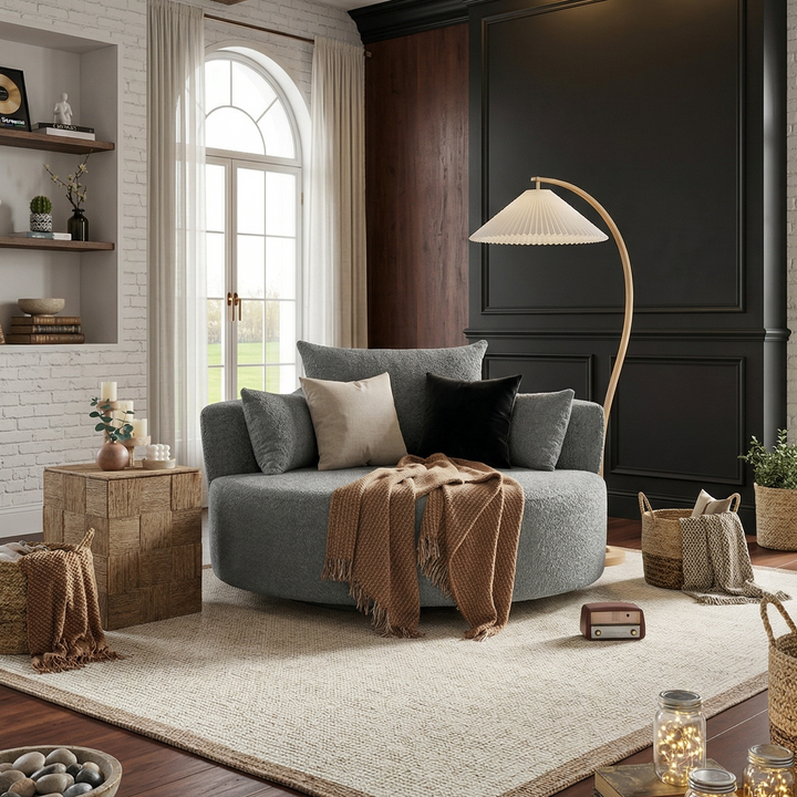 Buy farmhouse furniture Quiet Slate | Modern Gray Contemporary Swivel Circle Circular Sofa Accent Chair - Modern Cottage Farmhouse Furniture