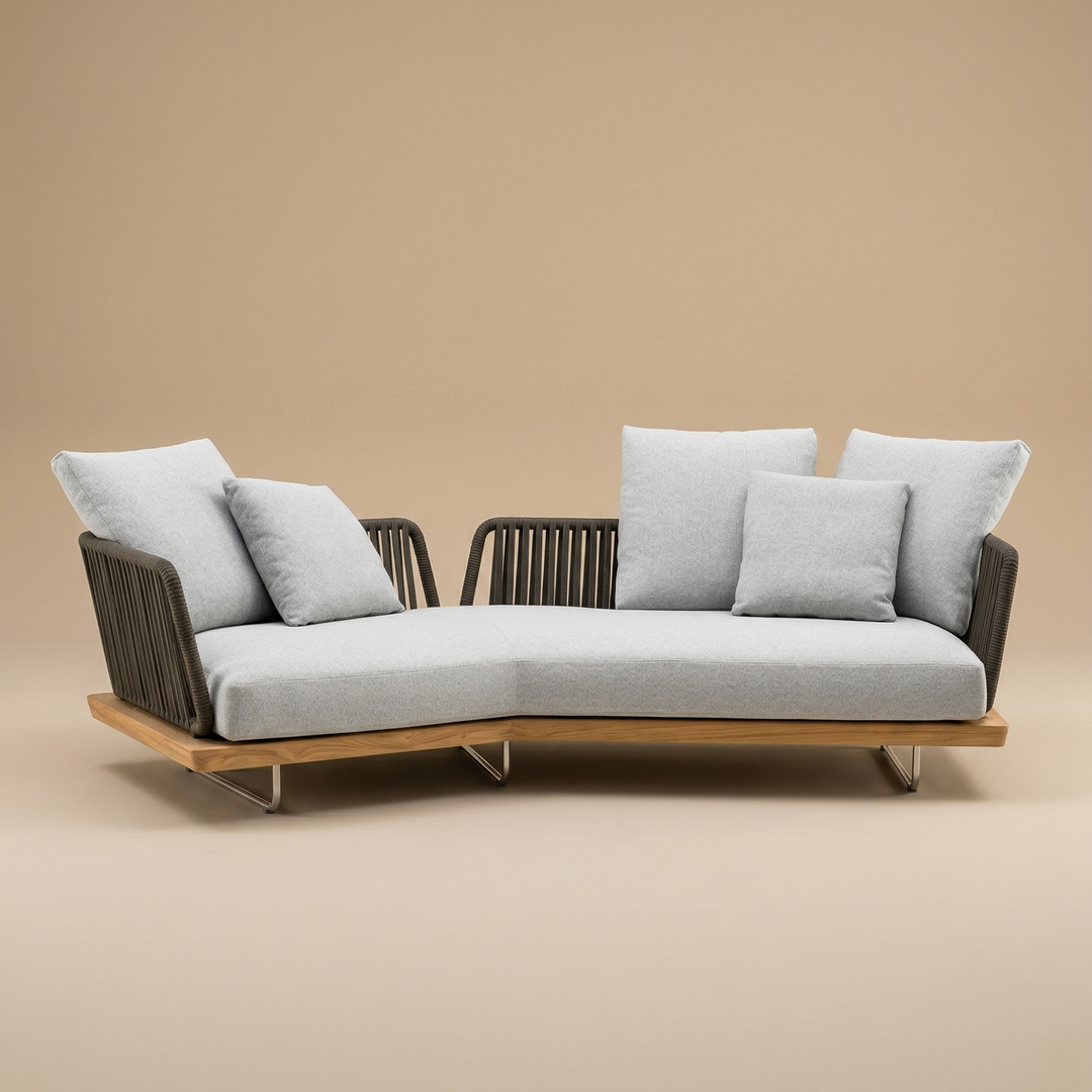 Buy farmhouse furniture Aegean Sea Teak & Rattan Outdoor Sofa | Mediterranean Coastal Indoor Outdoor Lounge - Modern Cottage Farmhouse Furniture