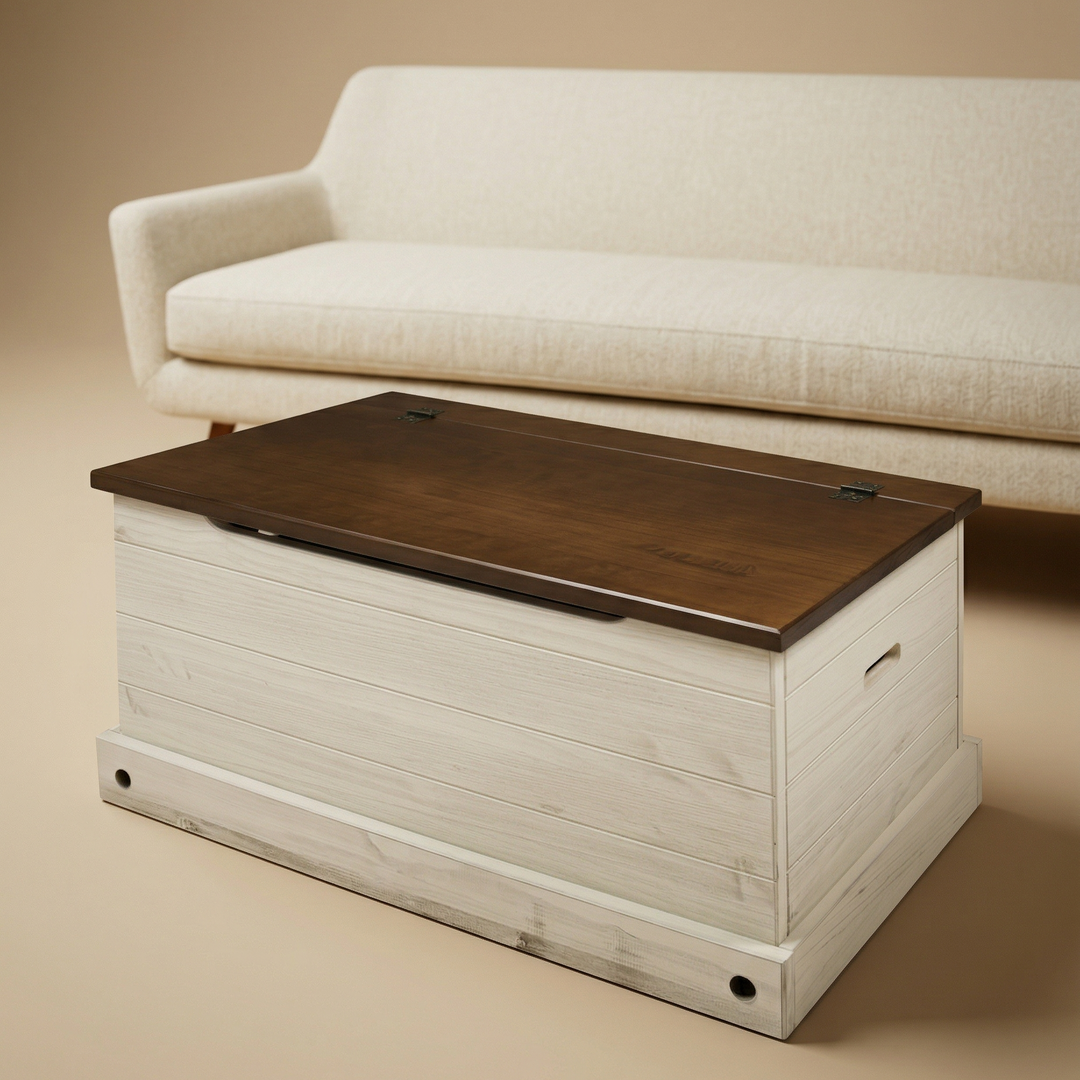 Buy farmhouse furniture Harper Farmhouse Storage Bench | Distressed White Pine Trunk Bench with Lid - Modern Cottage Farmhouse Furniture