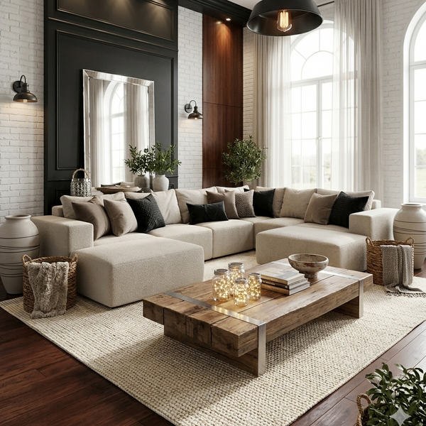 Buy farmhouse furniture The White Oak Meadow | Large Beige Modern Farmhouse Style Sofa Couch - Modern Cottage Farmhouse Furniture