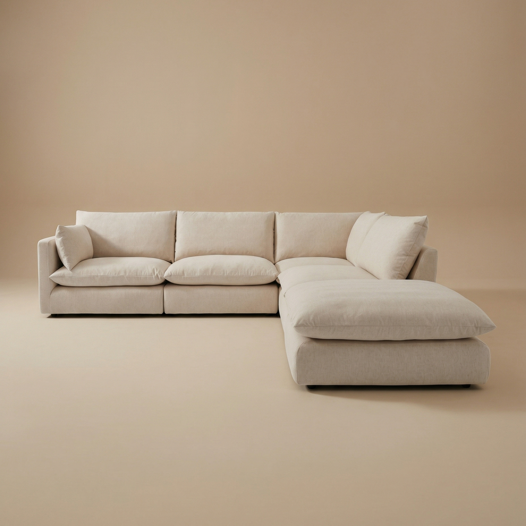 Buy farmhouse furniture Cream Linen Modern Farmhouse Sectional Sofa Couch | Charlie - Modern Cottage Farmhouse Furniture