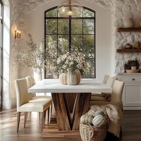 Calypso | White 47-Inch Modern Luxury Mediterranean Farmhouse Dining Table - Mediterranean Italian Contemporary Home Decor Furniture